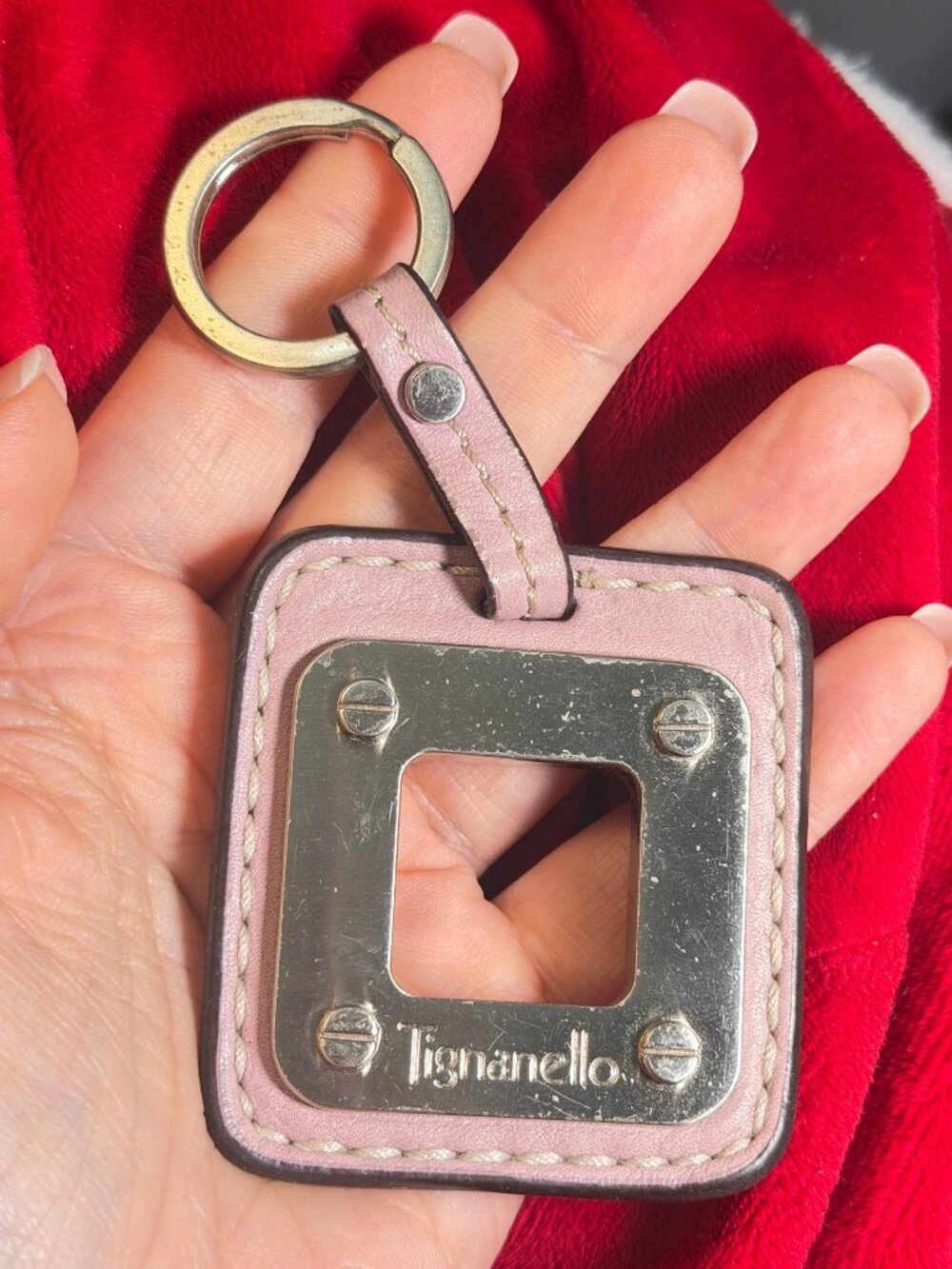 Tignanello Leather Keychain Pink Leather Key Fob Bag Charm RARE COLOR